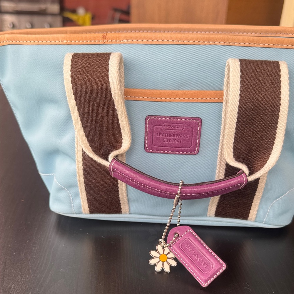 Coach Light Blue Tote with Purple Accents